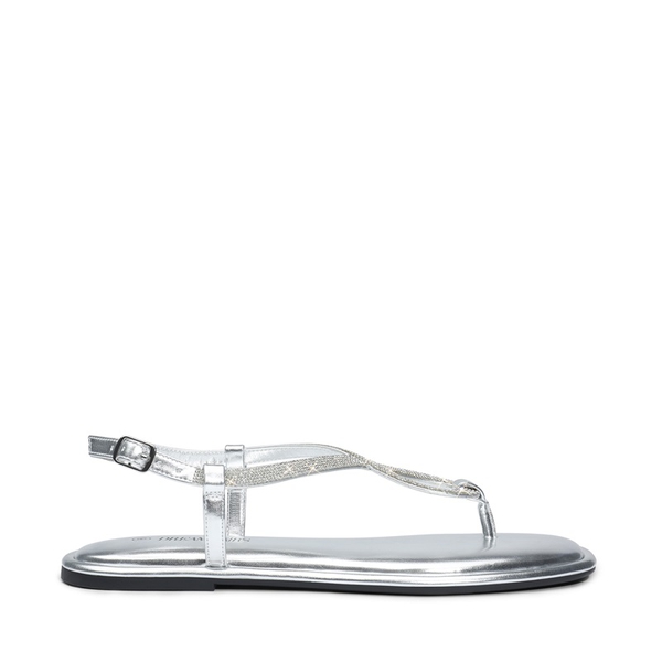 Ankle Strap Rhinestone Flat Sandals - SILVER - 2